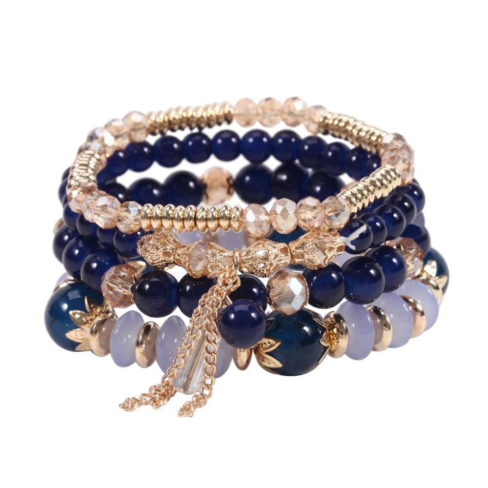 Fringed Design Bracelets Set Electroplated Crystal Beaded Bracelet Bohemian Style