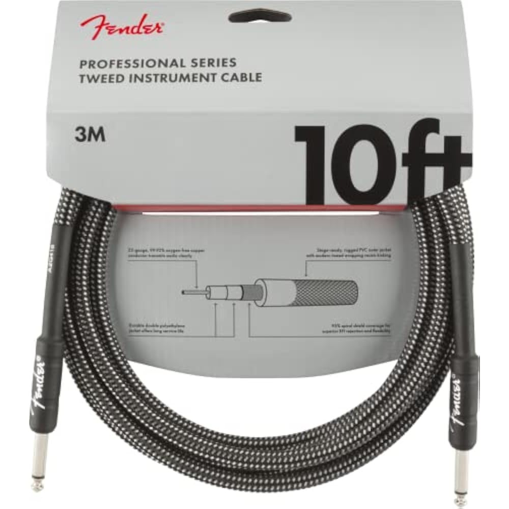 Fender Shielded Cable Professional Series Instrument Cables, 10', Gray Tweed