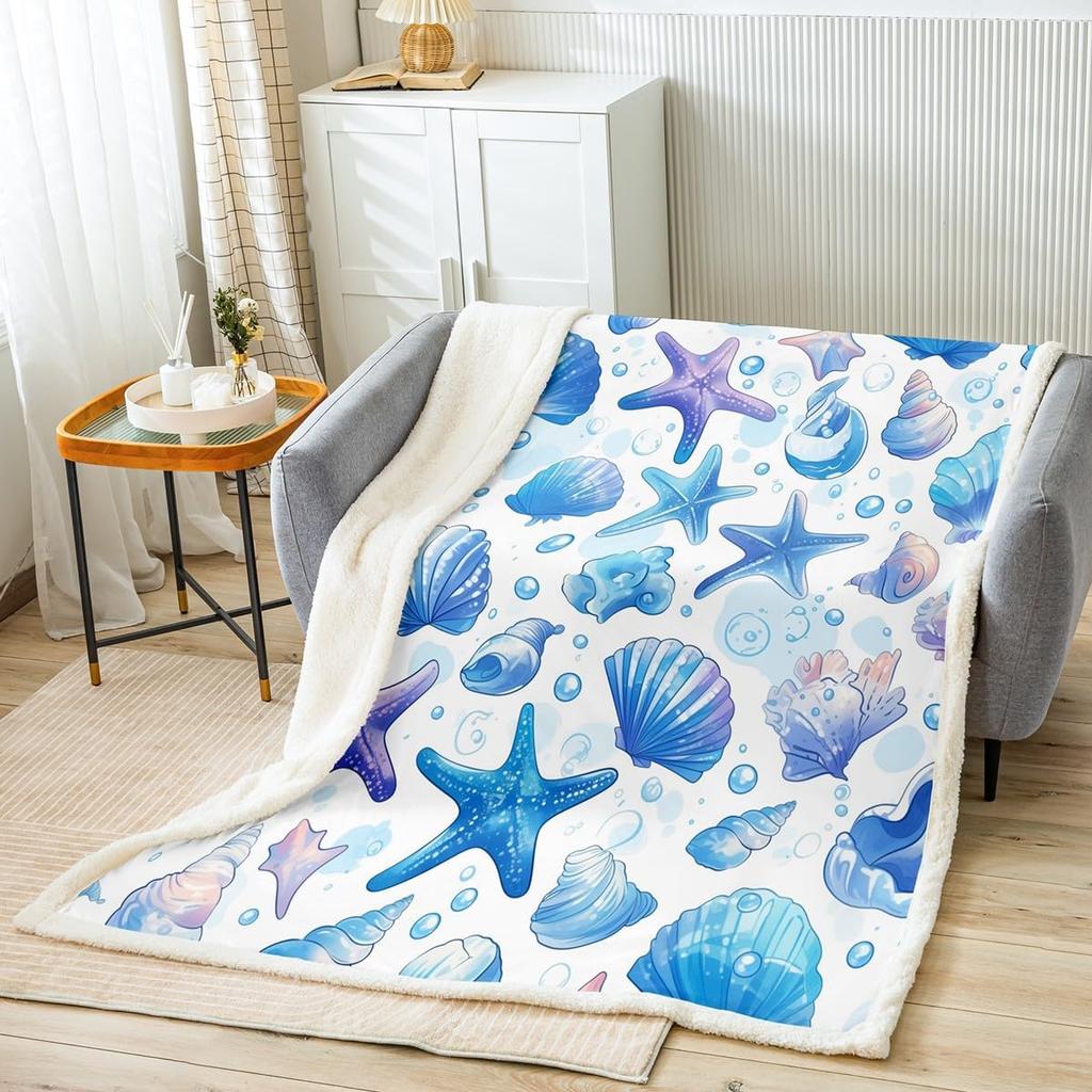Cartoon Mermaid Fleece Throw Blanket Ocean Coastal Sherpa for Kids Soft Plush Bed Blanket X Inches