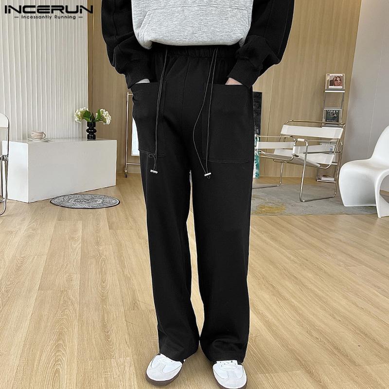 

INCERUN Мужские однотонные длинные прямые брюки с эластичной резинкой на талии