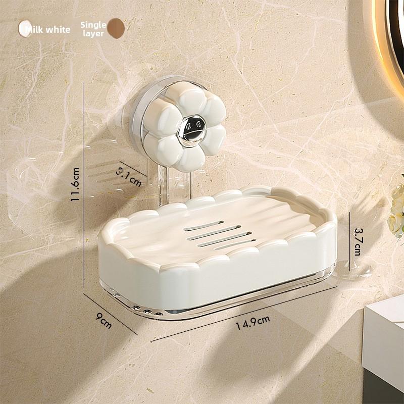 

Мыльница на присоске, Настенная мыльница, Полка, Не требует сверления, Дом, Ванная комната, Слив, Двухслойное хранение в ванной Single-layer-sponge wipe молочный белый