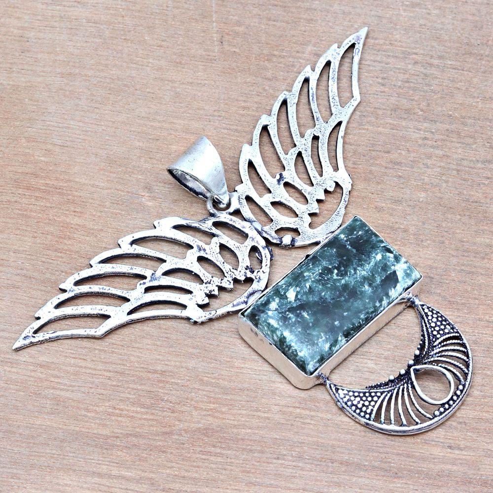 Pendant Seraphinite Gemstone Gift For Her Silver Jewelry 2.25"