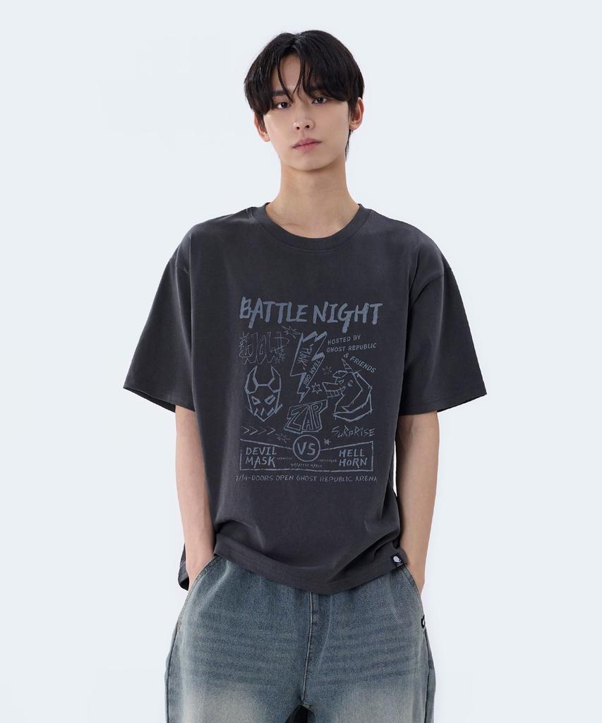 GHOST REPUBLIC Battle Knight Graphic Pigment Short Sleeve T-Shirt 2 Colors Gt-388