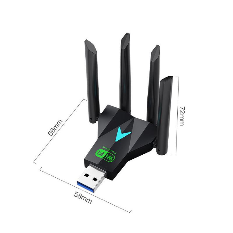 Dualband 1300Mbps WLAN USB-Adapter 2,4 GHz / 5 GHz Wi-Fi Dongle USB 3.0 802.11ac 4-Antennen Drahtloser Empfänger für PC/Laptop Treiberlos