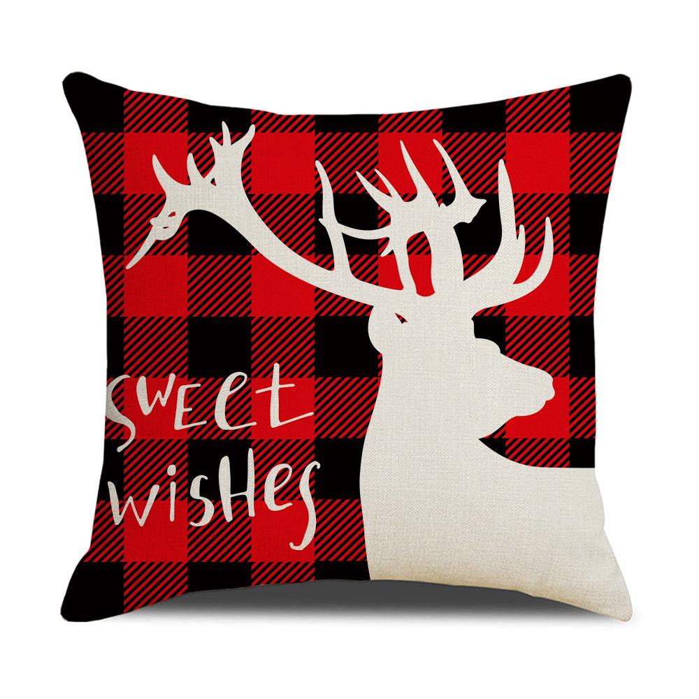 Home Furnishings Cartoon Christmas Pillow Cover Nordic Plaid Linen Cushion Cover Sofa Cushion