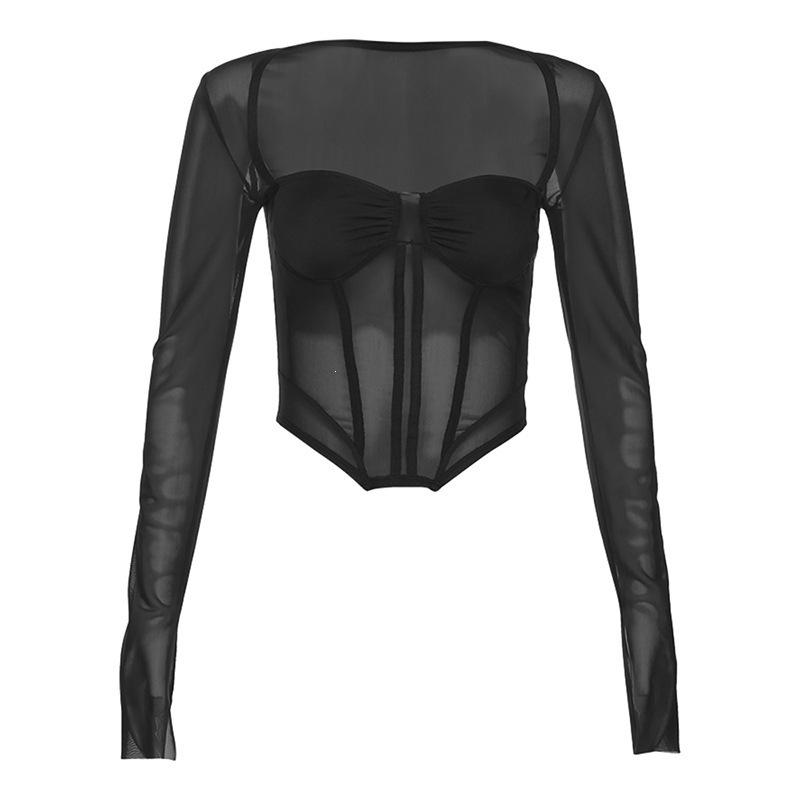 European and American style summer new women's clothing solid color slim-fitting navel street fashion square neck long-sleeved top women