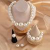 Women's Jewelry Set, Vintage and Elegant Simple Imitation Pearl Necklace, Bracelet, Earrings, and Ring Set, Suitable for Daily Wear and Parties