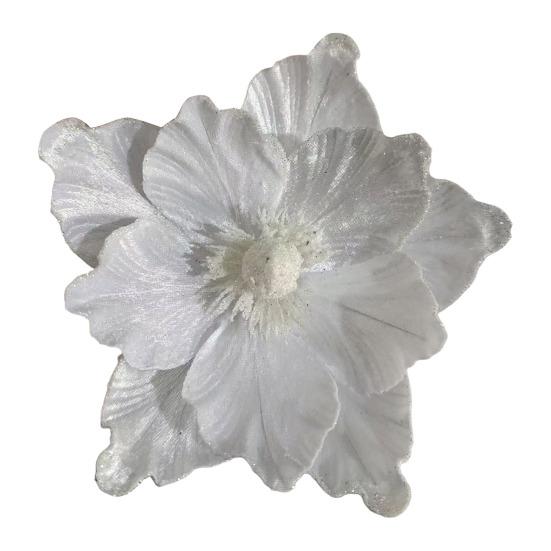 Artificial Christmas Flowers Large Glitter Magnolia Decoration Sparkling Xmas Tree Ornaments Wreath Garland Home Party Decor DIY Crafts