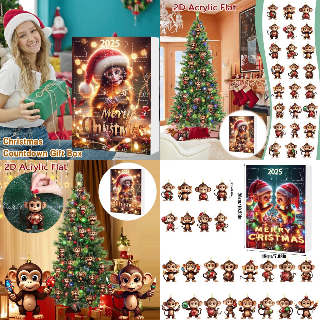 Monkey Christmas Countdown Calendar With Acrylic Wall Hangings For Holiday Celebration And Gifts