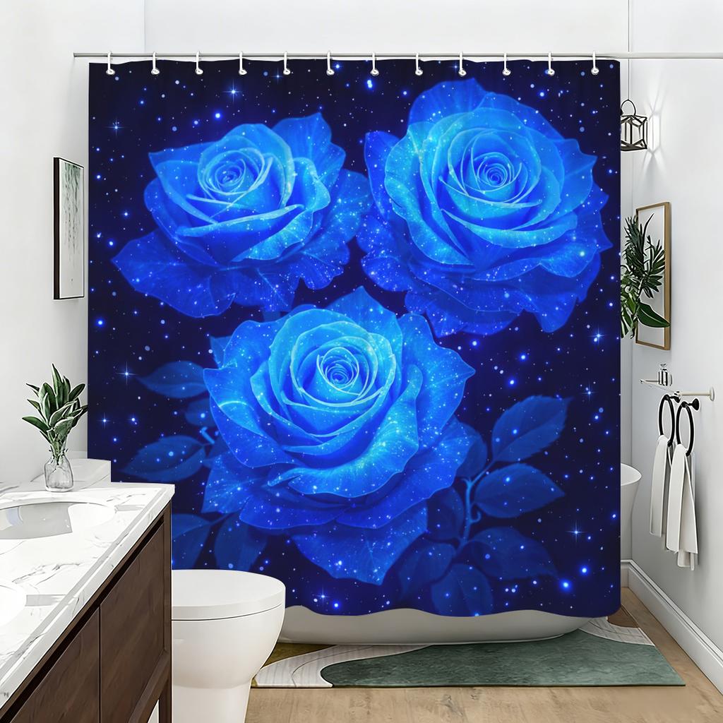 Dreamy Floral & Heart Pattern Polyester Shower Curtain - Stylish Bathroom Decor, Fancy Printed Bath Curtain For Home