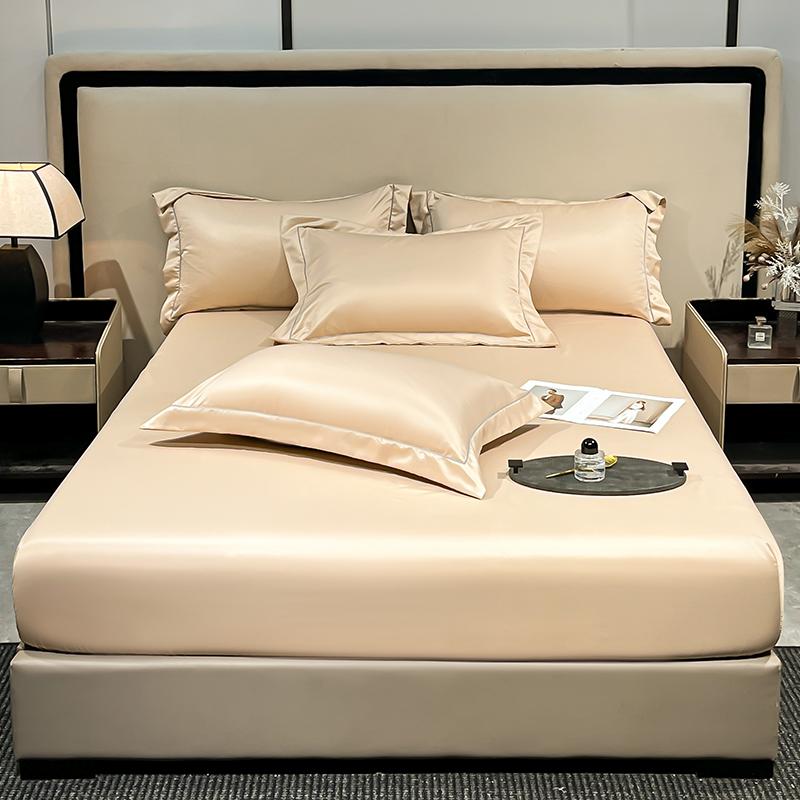 Smooth Mulberry Silk Fitted Sheet High End Ice Silk Mattress Cover with Elastic Bands for Single Double Queen King Bed 140/160