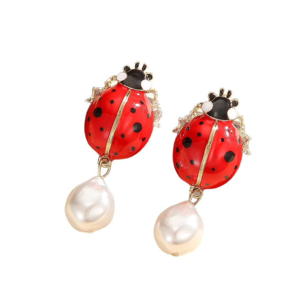 Ladybug Zinc Alloy Bright Imitation Pearl Summer Vacation Women's Earrings