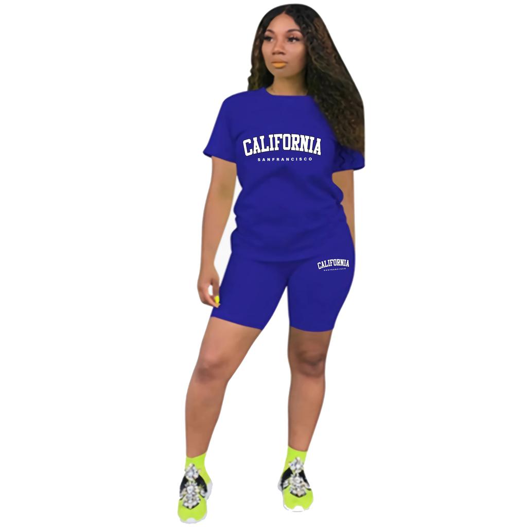 Tuta estiva da donna con stampa T-shirt+Pantaloncini Set da 2 Pezzi Moda Abbigliamento Sportivo Lusso Casual Tuta Corta a Maniche Corte