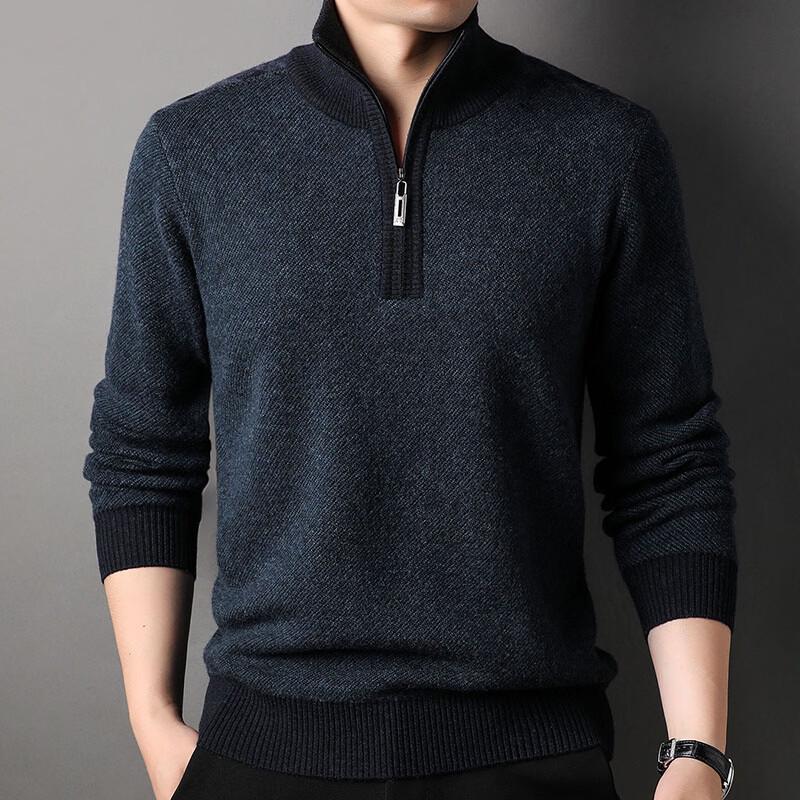 Hengyuanxiang Men s 100% Pure Wool Winter Half-Zip High-Neck Sweater M