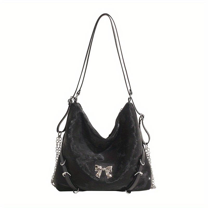 

Women S PU Leather Tote Bag Fashion Large Capacity Versatile Chain Strap Shoulder Bag Elegant Commuter Backpack For Outing чёрный