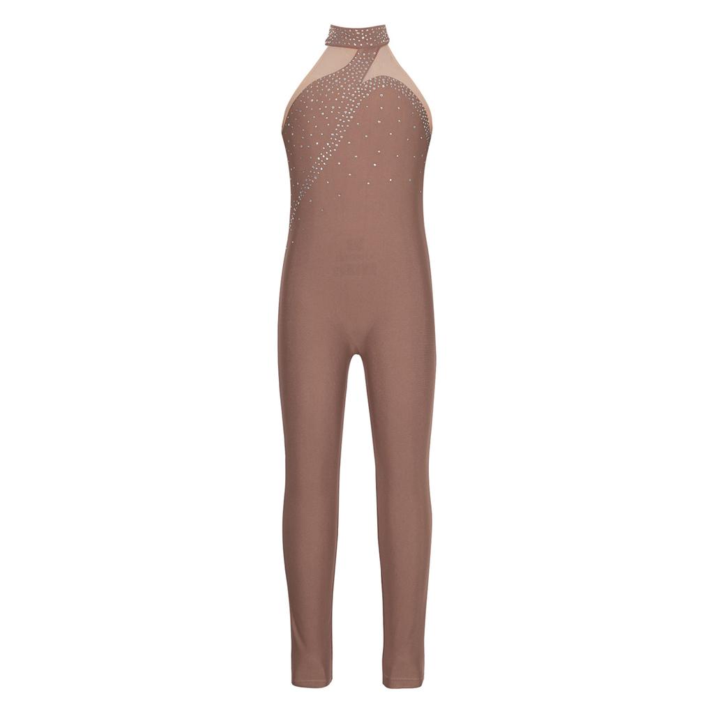 Barn Jenter Gymnastikk Trikot Trening Danse Jumpsuit Ermeløs Sheer Mesh Patchwork Skating Bodysuit