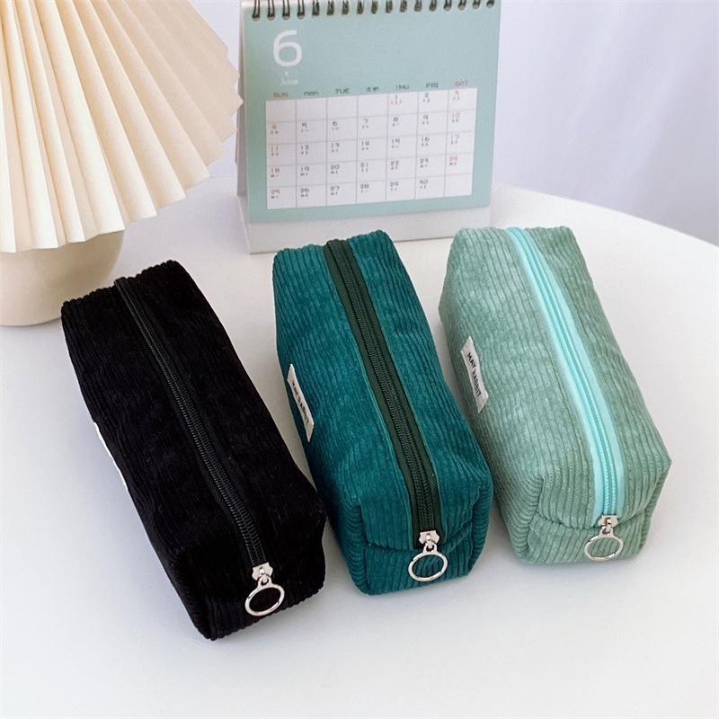 Cute Corduroy Makeup Bags Pencil Case Solid Color Pen Bag Pouch Gift for Girls School Office Stationery Organizer Supplies