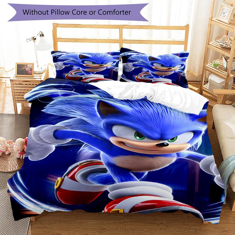 3pcs Sonic1 Design Cover Set - HD Printed Bedding with 1 Cover and 2 Pillowcases - Perfect for Home and Dorm Decor