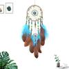 Bohemian Blue Feathers Dream Catcher Large Window Hangings Wind Chimes Bedroom Decorations Handmade Ornaments For Girls Gifts