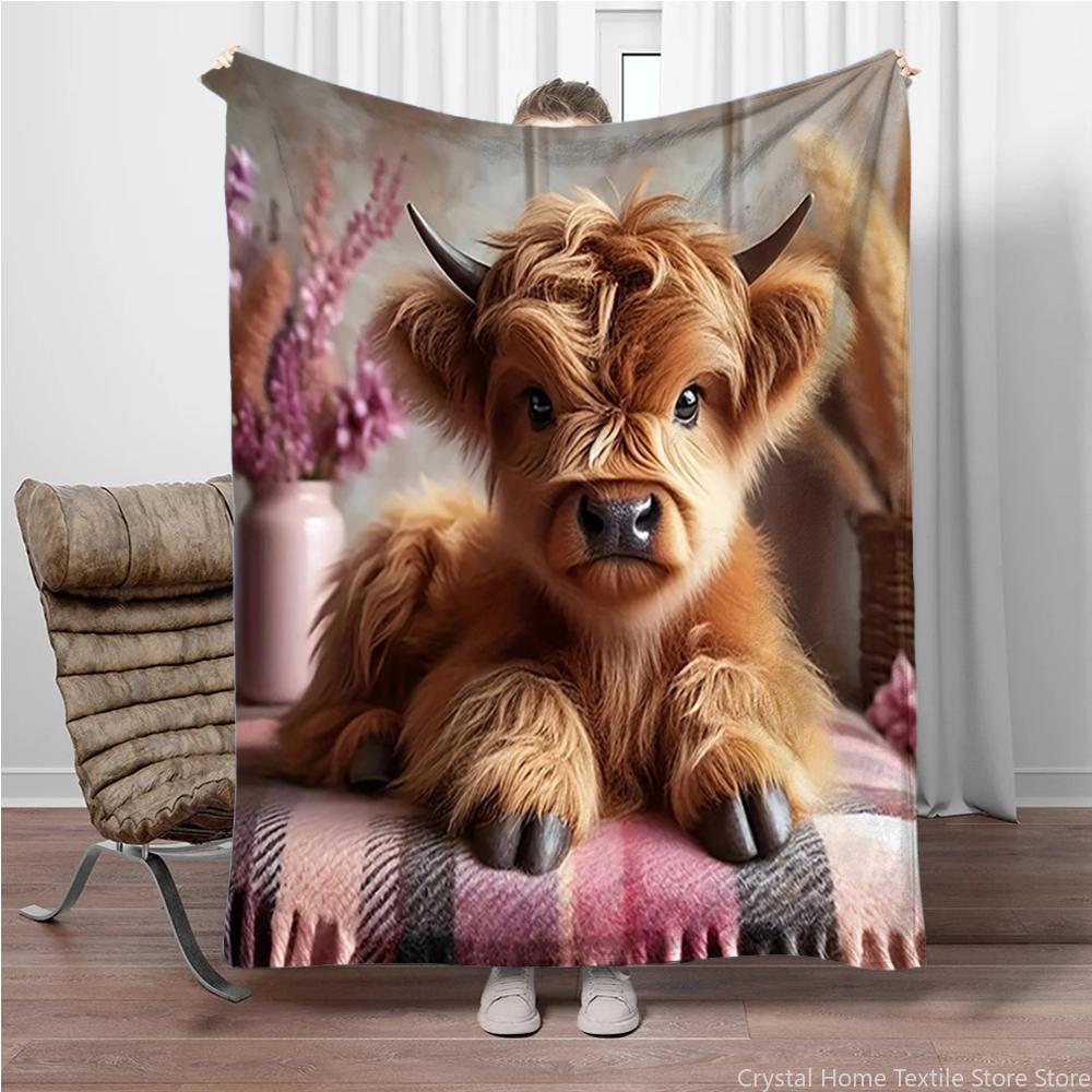 Flannel Throw Blanket Highland Mini Cow HD Digital Print,suitable for sofas,beds,offices,travel,camping chairs,warm blanket Gift
