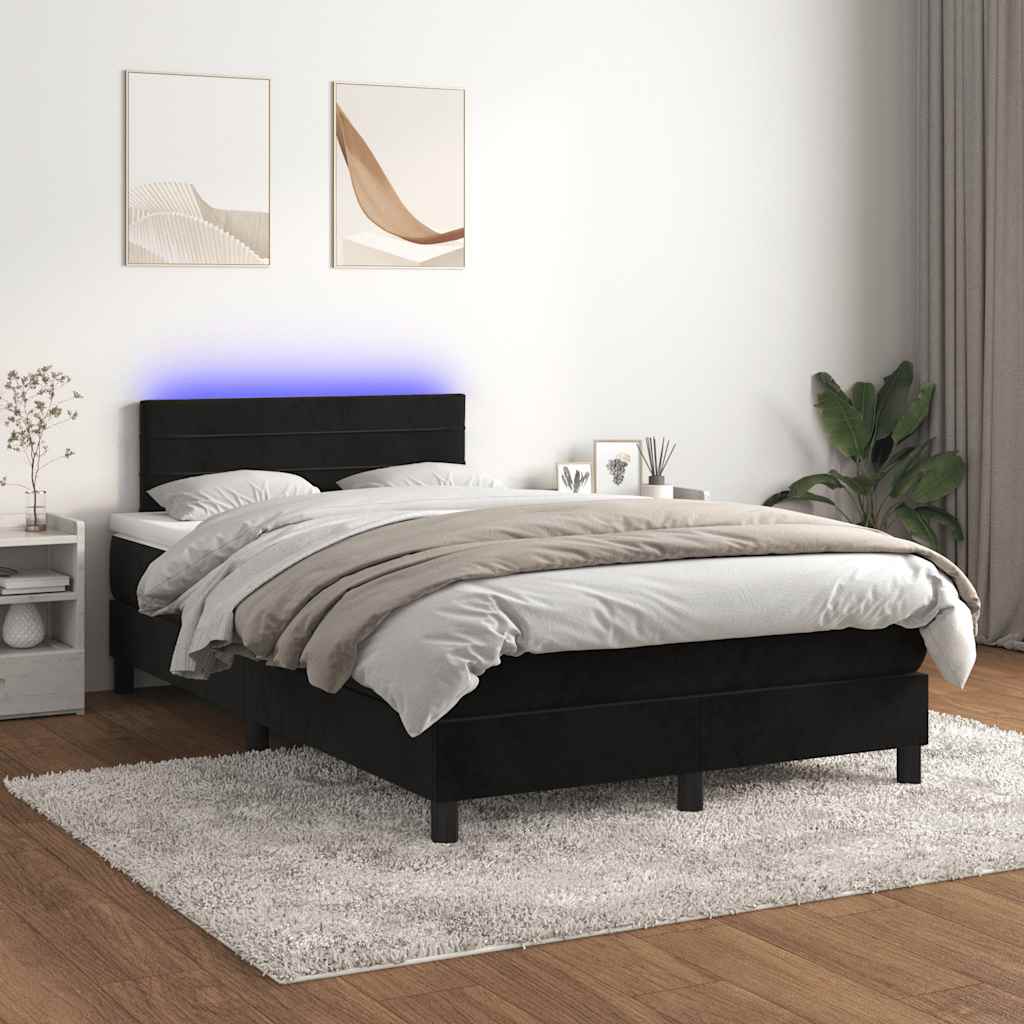 Vidaxl Łóżko Kontynentalne Z Materacem I Led, Czarny Aksamit 120X200Cm