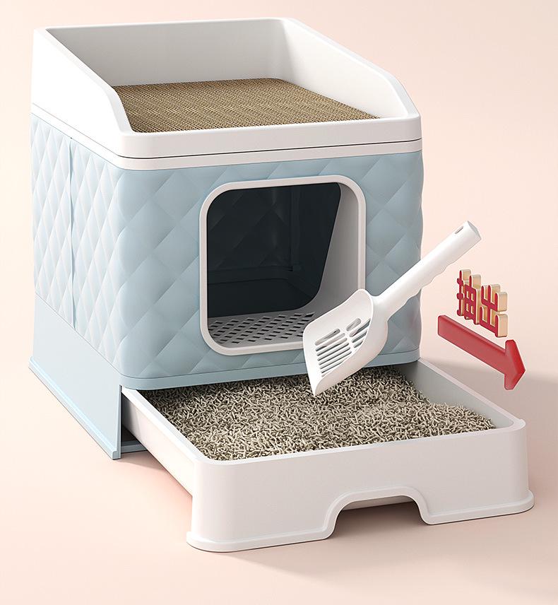 Stilvolle, halbgeschlossene Katzentoilette mit Spritzschutz-Schublade