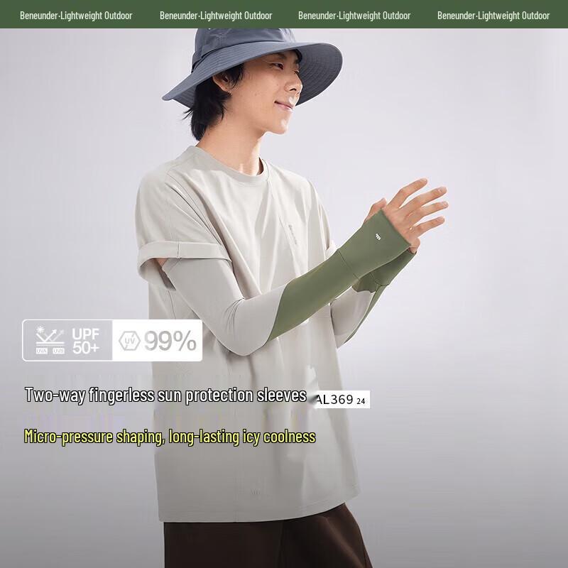 Beneunder Men's AL36924 Two-Way Finger-Hole Sun Protection Ice Sleeves