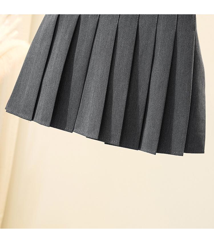 Women's Pleated Midi Skirt: 2024 Slimming High Waist A-Line for Spring & Autumn, Anti-Exposure in Black/Grey