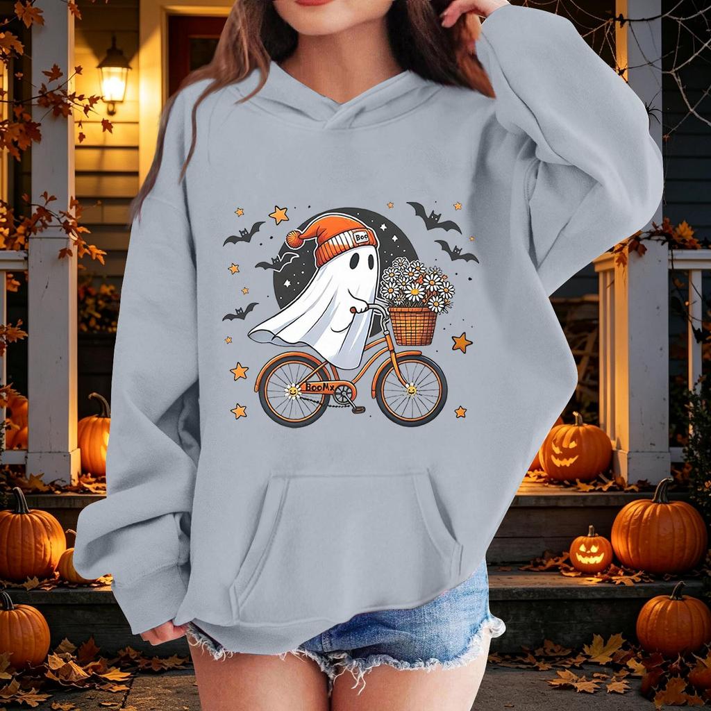 Kids Halloween Printed Hoodie, Loose Fit Casual Pullover for Boys Girls