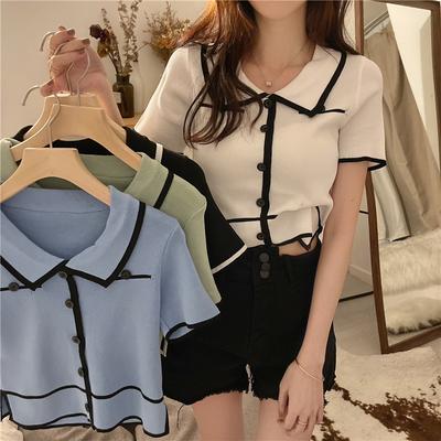 T-shirt d'été ample à manches courtes en soie glacée pour femme, taille haute, design tendance, polo