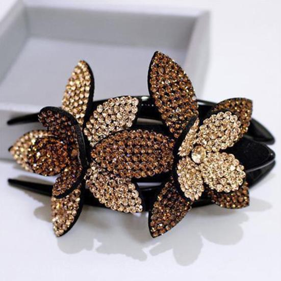 Women Elegant Flexible Rhinestone Flower Duckbill Hair Clip Hairpin Claw Gift