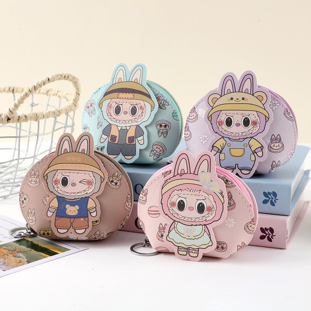 

Labub change bag creative cartoon PU leather earphone bag new portable zipper wallet