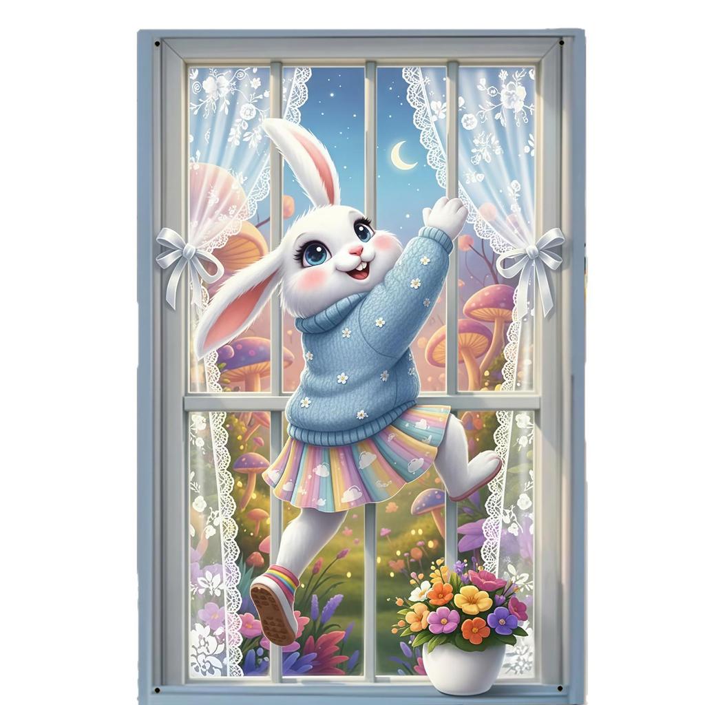 Easter Spring Rabbit & Colored Eggs Hanging Banner for Festive Decoration