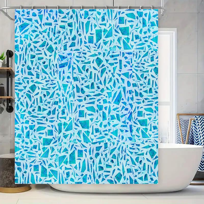 Bathroom Shower Curtain Print Blue Geometric Waterproof Fabric Home Decoration Wall Hanging Artistic Decorative Rectangular Show
