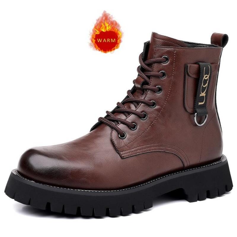 Neue Arbeitsstiefel für Herren des Designers, hübsche Motorradstiefel, Bergsteigerstiefel mit dicker Sohle, kurze Herrenstiefel aus echtem Leder