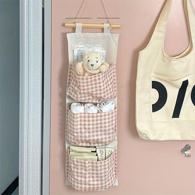 1pc Pink Canvas Wall Mounted Organizer for Bedroom Multipurpose Book, Jewelry And Sundry Storage Bags for Dorms And Homes Hanging Jewelry Organizers