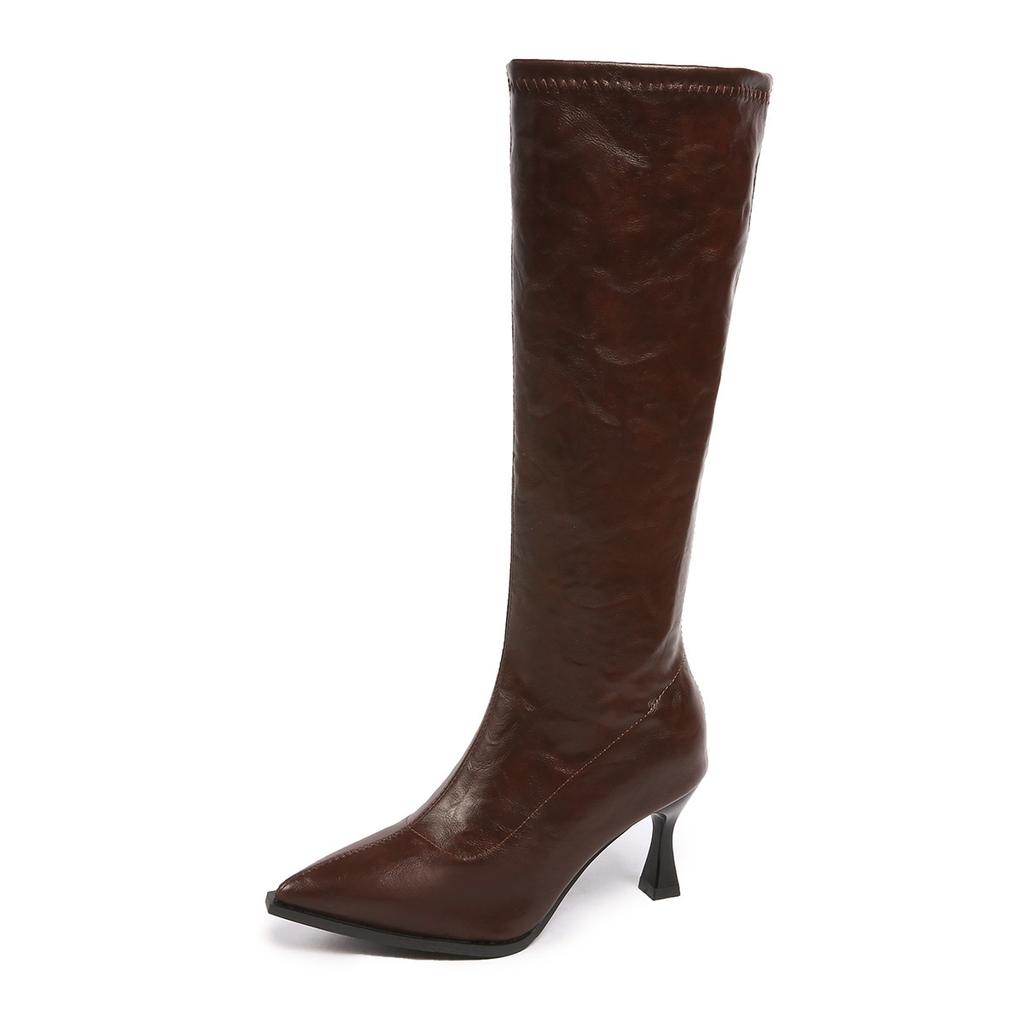 2026 autumn and winter new pointed side zipper women's boots thin high heel women's large size high knight boots