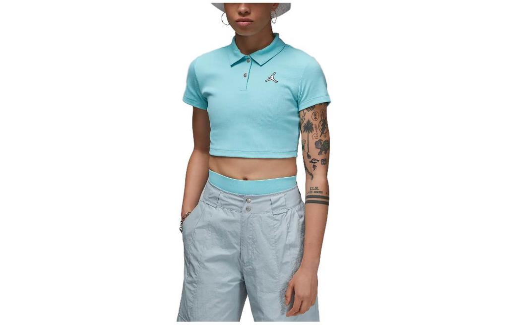 Jordan Crop Tops Women's Light Blue Lapel Moderate DZ3333-464
