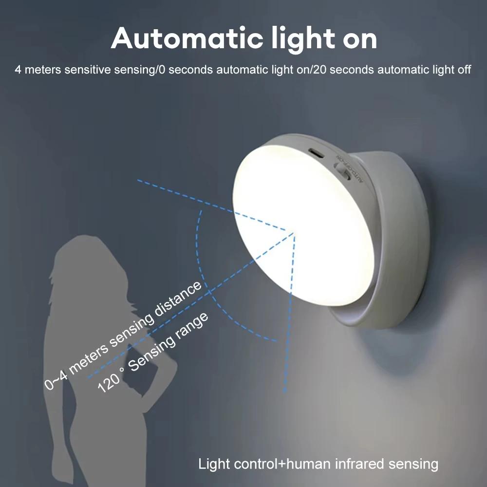 360° Rotatable Motion Sensor LED Night Light USB Rechargeable Wireless Wall Lamp Sound Light Control for Bedroom Corridor Home