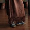 Johnature Women Vintage Skirts Elastic Waist Solid Color Autumn Patchwork Tassel A-Line Female Skirts