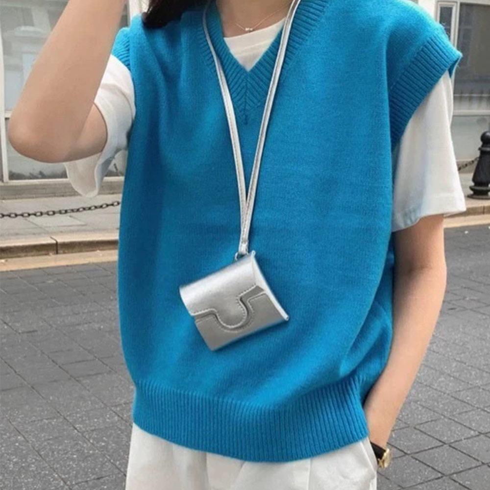 

PU Bag Necklace with Long Strap Wearing Key Bag Necklace Coin Bag Necklace Jewelry Accessories срібний