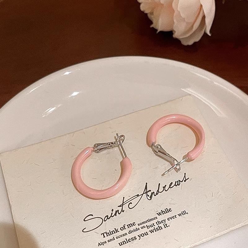 1Pair Colorful  Hoop Earrings For Women Girls Simple Versatile Trendy Round Small Earrings Jewelry Accessories Gifts