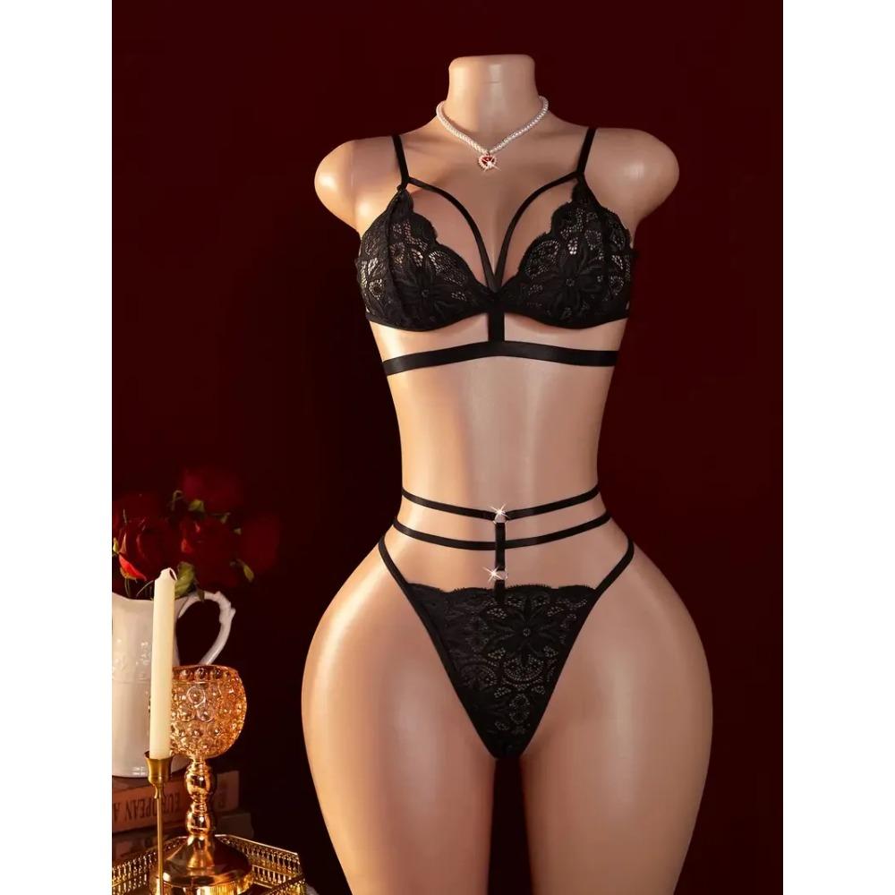 S-XXL Women Sexy Lace Mesh Bra Sheer See Through Design Elastic Straps Lingerie Set