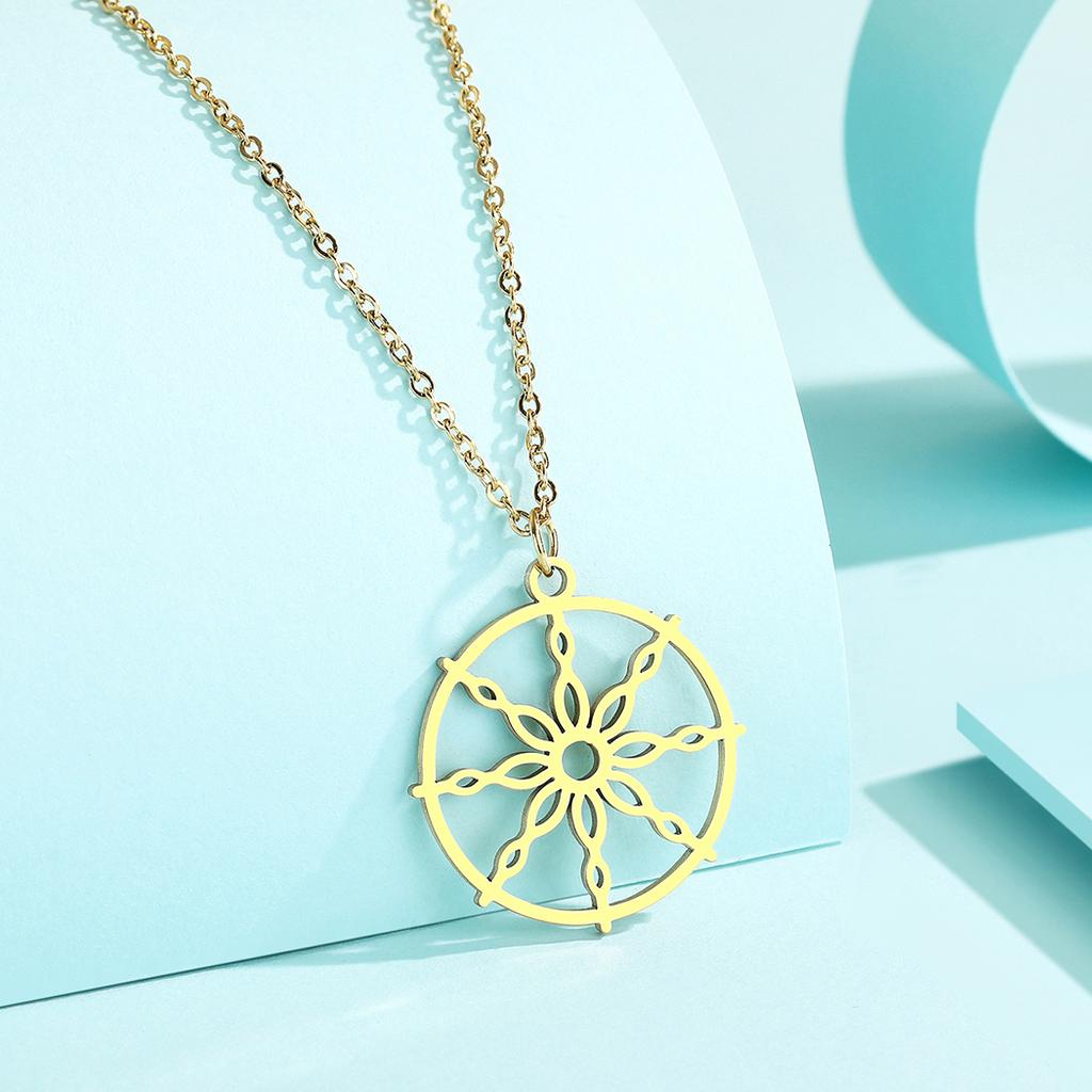 Kintal exquisite stainless steel Dharma Wheel Buddhism Necklace Dharmachakra Charm Pendant jewelry Christma gift girlfriend