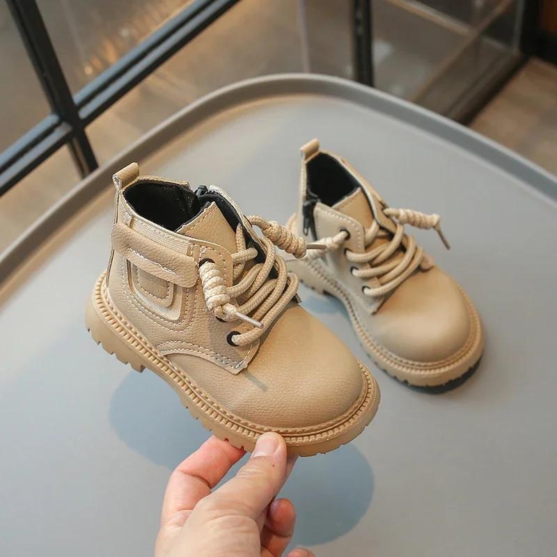 Kinderstiefel für Jungen Mode Vielseitige Mädchen Causal Plateau Stiefeletten Frühling Herbst Neu Kinderschule Lederstiefel Reißverschluss
