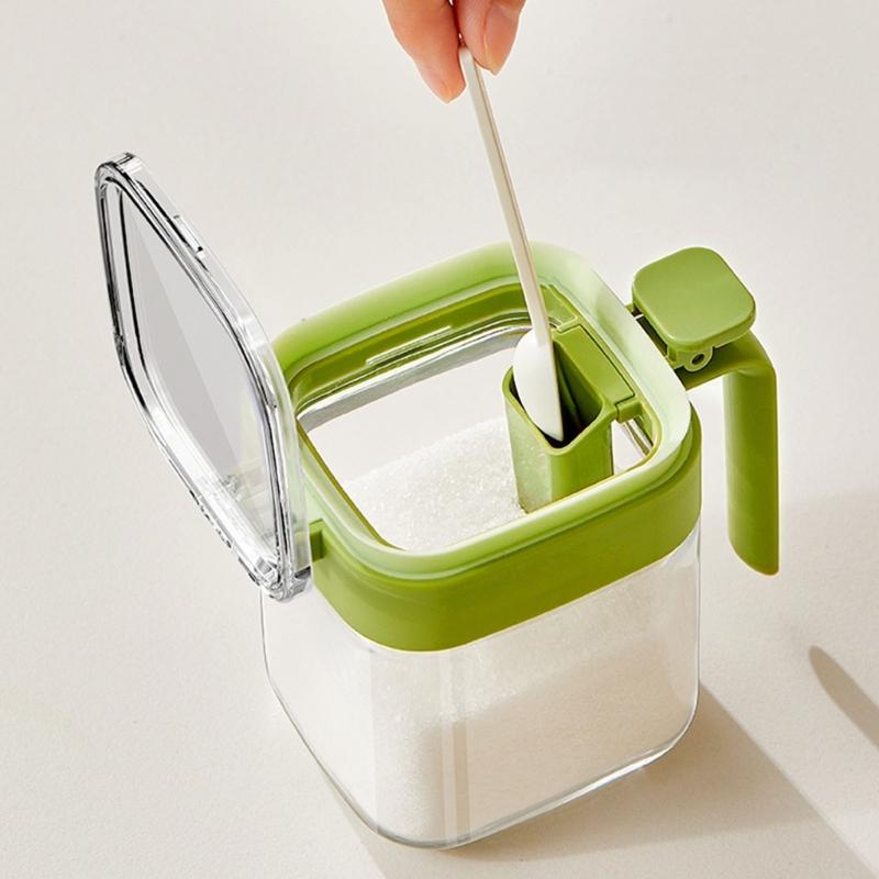 Clear Kitchen Spices Jars With Removable Spoon Compartment Food Storage Container For Pantries Organization