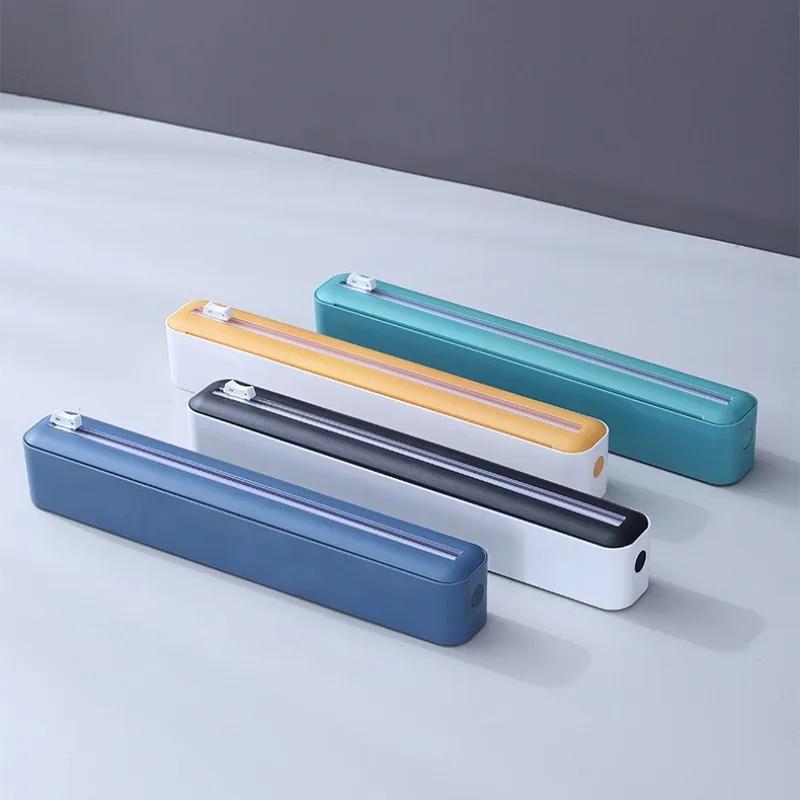 Plastic Wrap Dispenser with Slide Cutter Reusable Food Wrap Cutter Household Cling Film Cutter Refillable Cling Film Dispenser