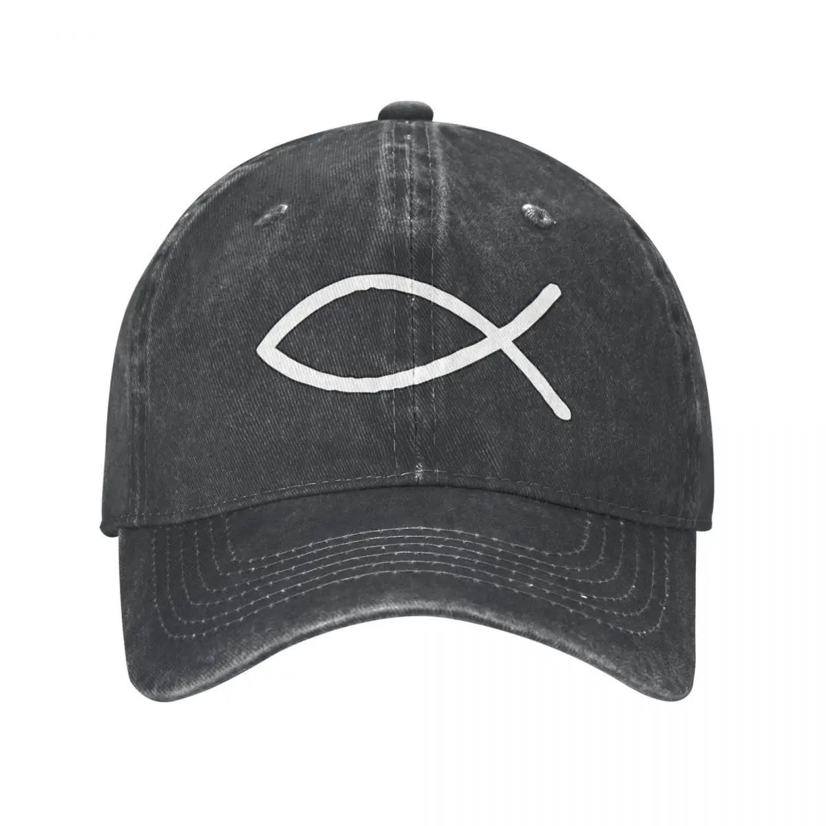 

Vintage Cowboy Hats Sport Jeans Cap Hats Summer Homme Jesus Fish Ichthys Christian Symbol Baseball Caps Adjustable