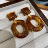 Accessories, Vintage Fashion Simple Amber Resin Earrings, Geometric Oval Pendant Stud Earrings