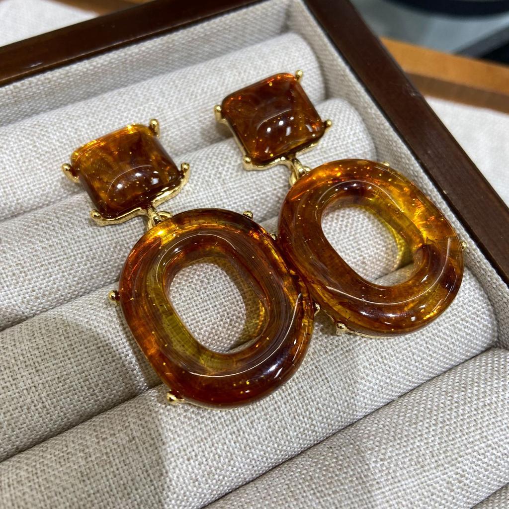 Accessories, Vintage Fashion Simple Amber Resin Earrings, Geometric Oval Pendant Stud Earrings